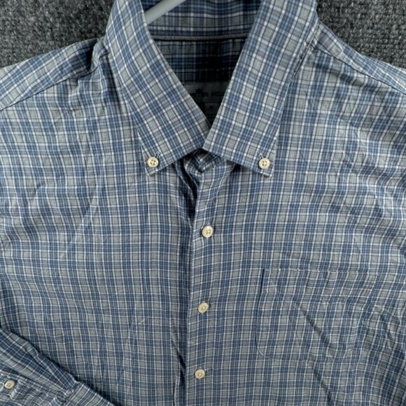 Peter Millar Button Up Shirt Men Long Sleeve Medium Blue Check Cotton Golf Adult - Picture 1 of 11